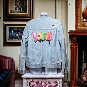Chasing Heaven Altered Couture Vogue Denim Jacket Pearls and Rhinestones